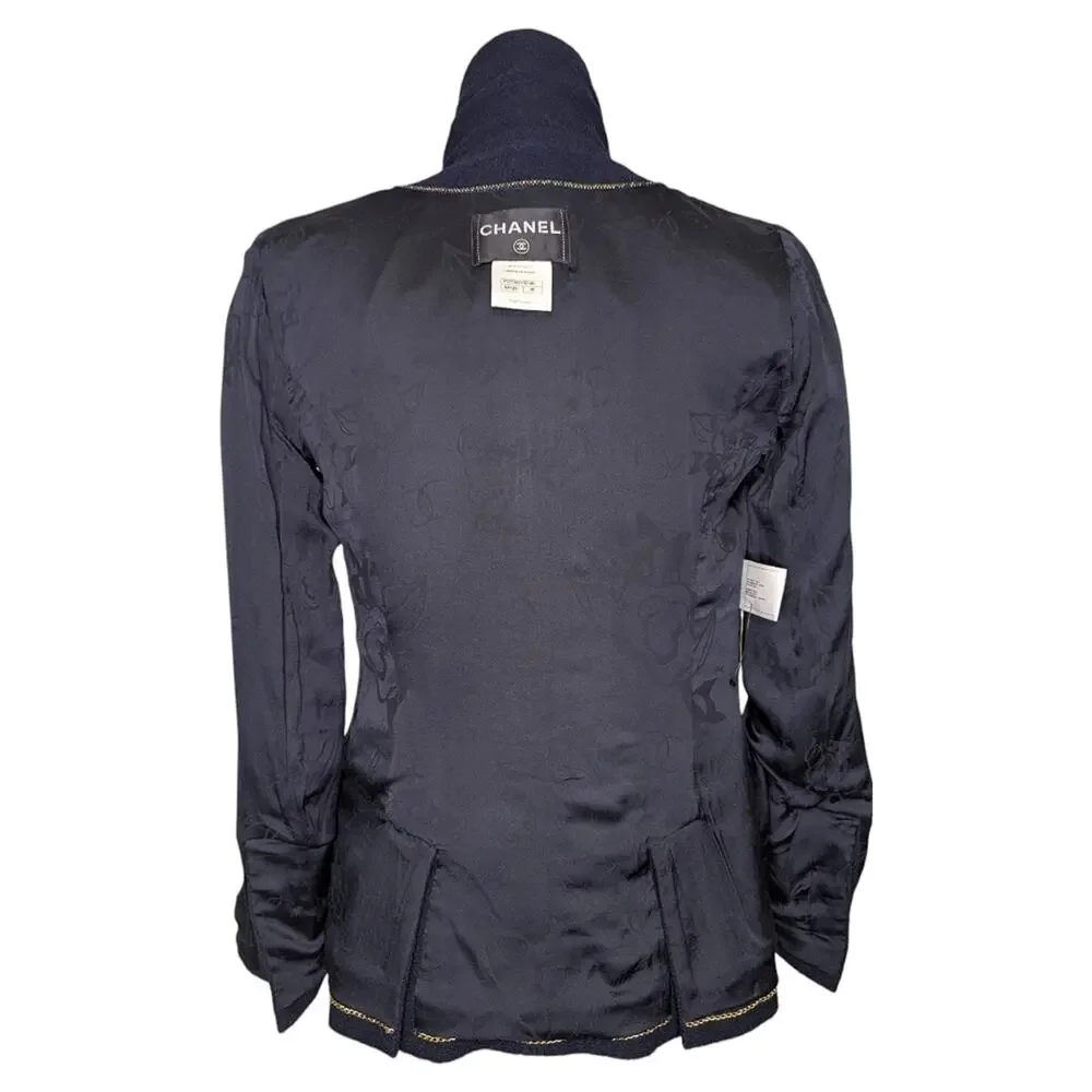 Chanel Cruise 2010 (10C) Jacket Navy Boucle Blazer Gold CC Buttons FR 38 US 6